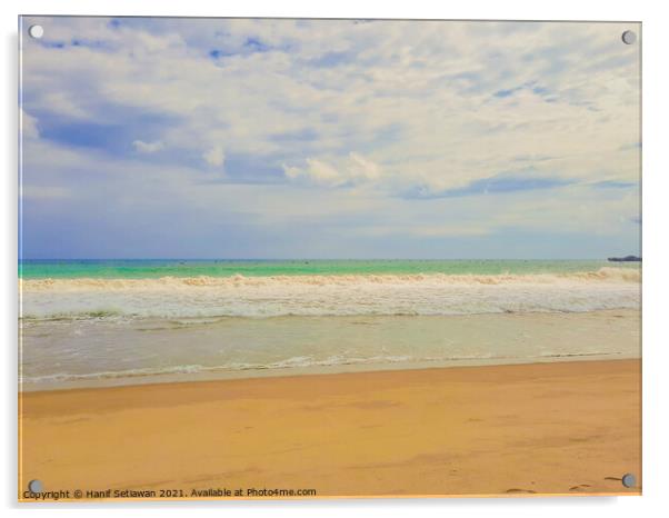 Sand beach wavy sea and cloud sky 2d Acrylic by Hanif Setiawan