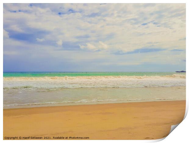 Sand beach wavy sea and cloud sky 2d Print by Hanif Setiawan