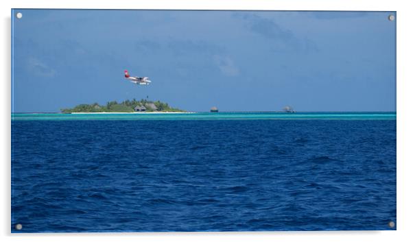 Maldives Islands with sea plane landing Acrylic by mark humpage