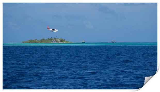 Maldives Islands with sea plane landing Print by mark humpage