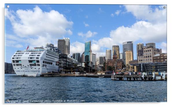 Sydney Harbour Skyline Acrylic by Janet Carmichael