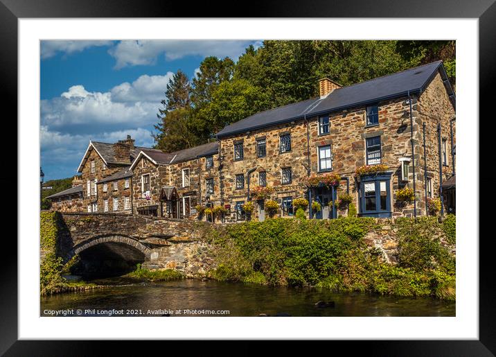 Beddgelert Snowdonia River and Buildings  Framed Mounted Print by Phil Longfoot