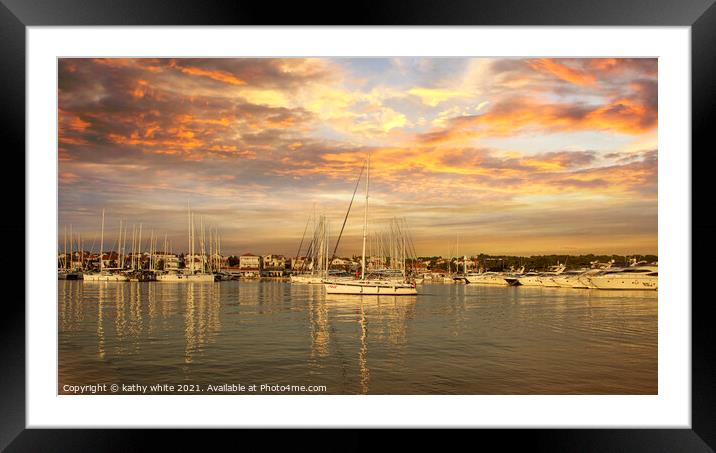Vodice Croatia sunset at the marina with yachts Framed Mounted Print by kathy white