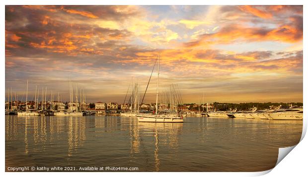 Vodice Croatia sunset at the marina with yachts Print by kathy white