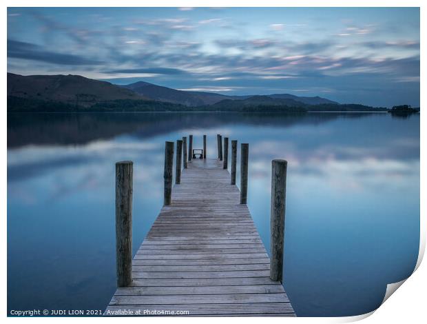 Ashness Landing on Derwent Water during the evening blue hour Print by JUDI LION