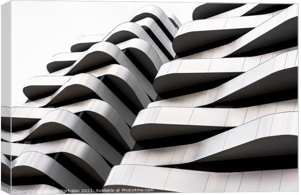 Modern building with terraces of simple lines and monochrome des Canvas Print by Joaquin Corbalan