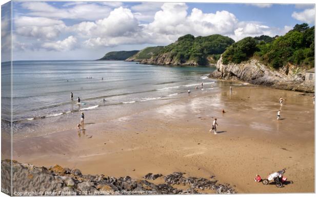An Idyllic Getaway at Caswell Bay Canvas Print by Peter Thomas