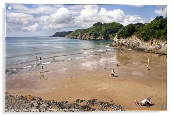 An Idyllic Getaway at Caswell Bay Acrylic by Peter Thomas