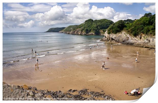 An Idyllic Getaway at Caswell Bay Print by Peter Thomas