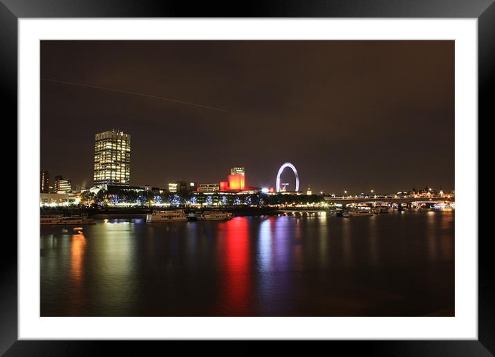 London skyline night reflection Framed Mounted Print by Sarah Waddams