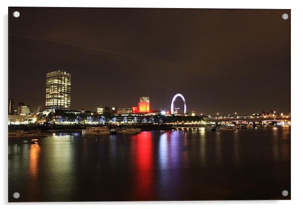 London skyline night reflection Acrylic by Sarah Waddams