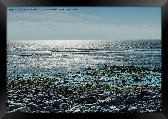 Llantwit Major Beach into the Sun Glamorgan Coast  Framed Print by Nick Jenkins