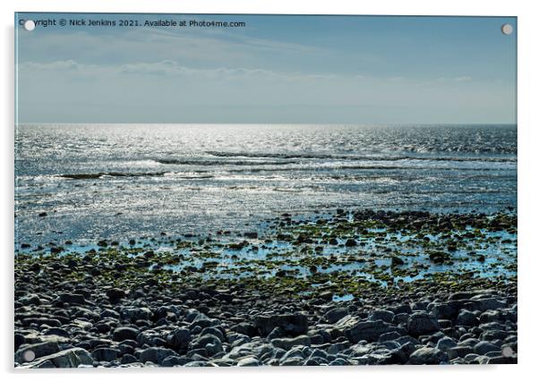 Llantwit Major Beach into the Sun Glamorgan Coast  Acrylic by Nick Jenkins