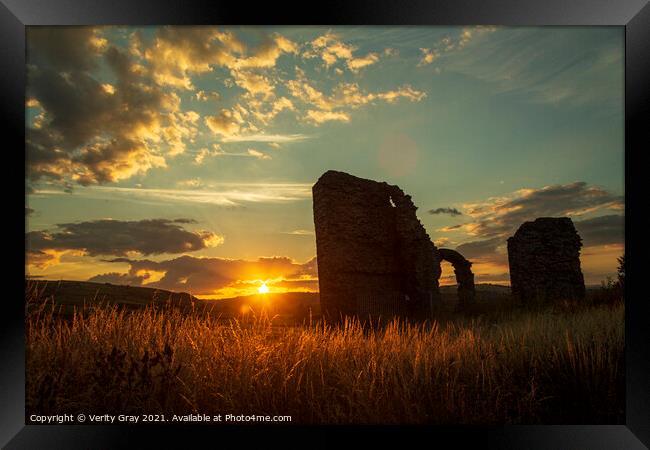 Sunset at Clun Castle Framed Print by Verity Gray