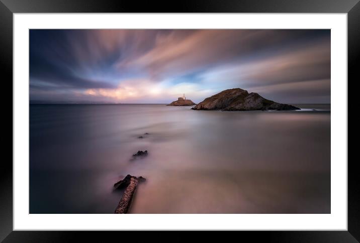 Sunset on Mumbles lighthouse Framed Mounted Print by Leighton Collins