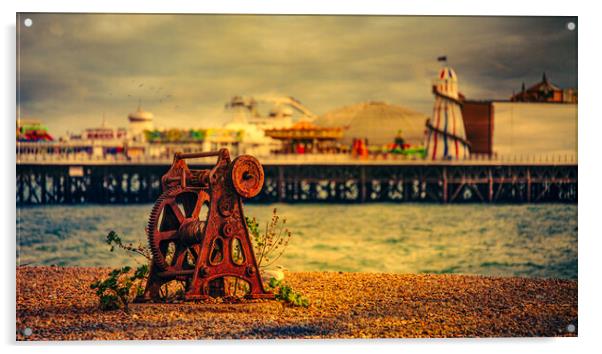 Vintage Capstan On Brighton Beach Acrylic by Chris Lord