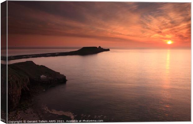 Worms Head at sunset, Rhossili, Gower, South Wales Canvas Print by Geraint Tellem ARPS