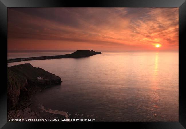 Worms Head at sunset, Rhossili, Gower, South Wales Framed Print by Geraint Tellem ARPS