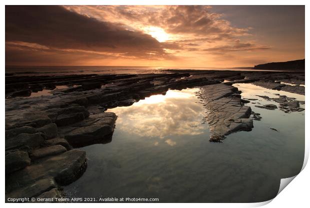 Sunset from Nash Point, Glamorgan Heritage Coast, South Wales Print by Geraint Tellem ARPS