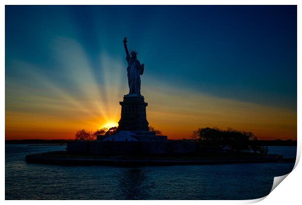 Sunset At The Statue Of Liberty Print by Chris Lord