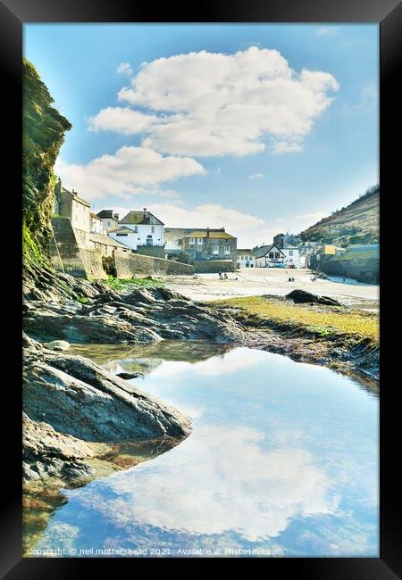 Cloud Reflections At Port Isaac, Cornwall. Framed Print by Neil Mottershead