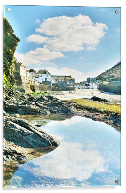 Cloud Reflections At Port Isaac, Cornwall. Acrylic by Neil Mottershead