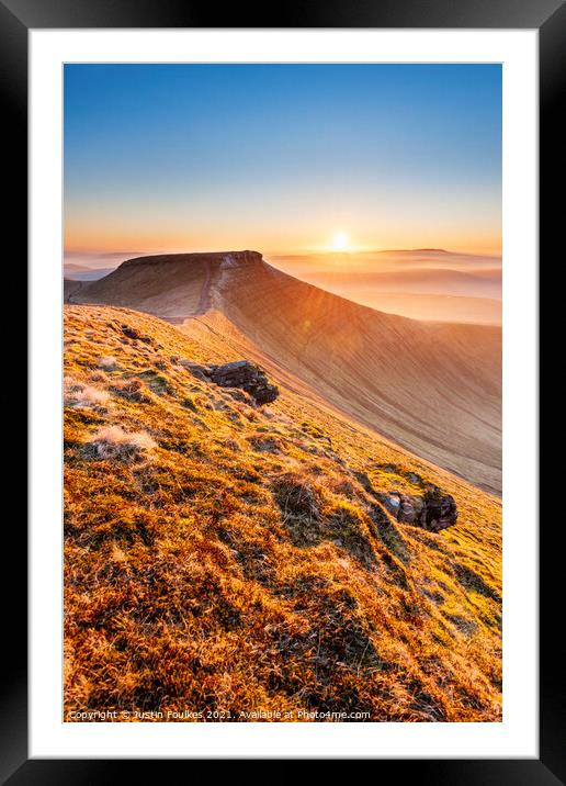 Sunset over Corn Du, from Pen Y Fan, Brecon Beacon Framed Mounted Print by Justin Foulkes