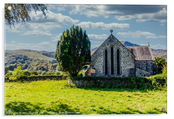 The Old Church Beddgelert Acrylic by Phil Longfoot