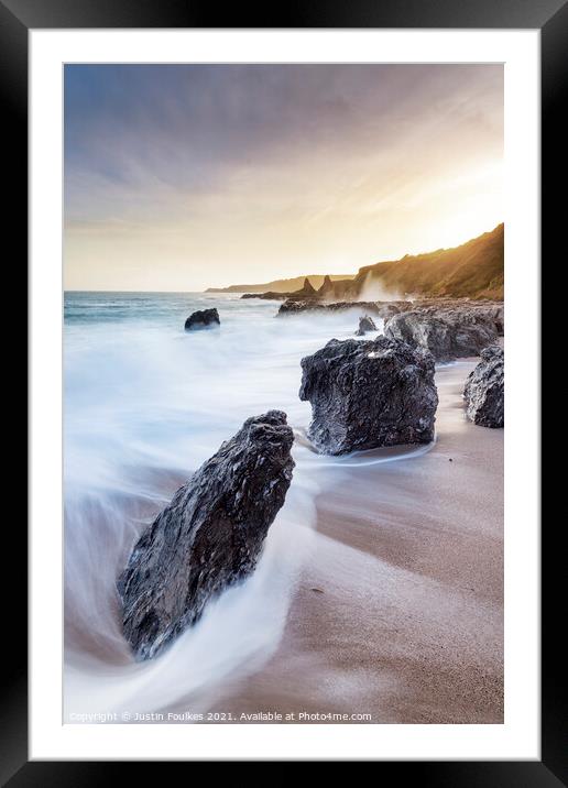 Rocks at Great Mattiscombe Sands, South Devon Framed Mounted Print by Justin Foulkes