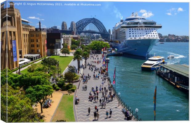 Cruise ship at Circular Quay in Sydney Harbour Canvas Print by Angus McComiskey
