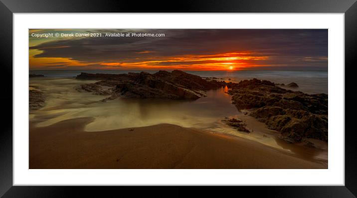 Colourful Sunset over Crooklets Beach Framed Mounted Print by Derek Daniel
