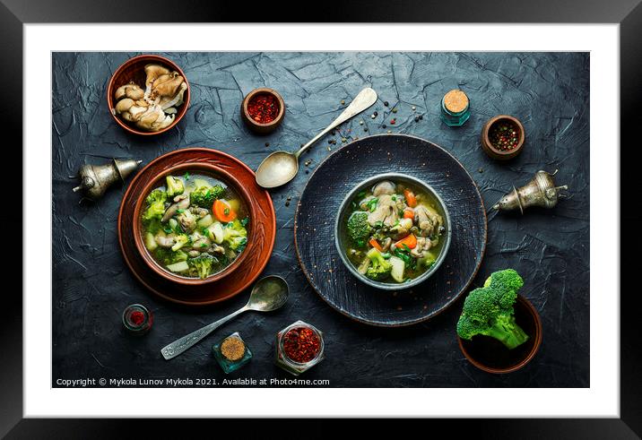 Soup with broccoli and mushrooms Framed Mounted Print by Mykola Lunov Mykola