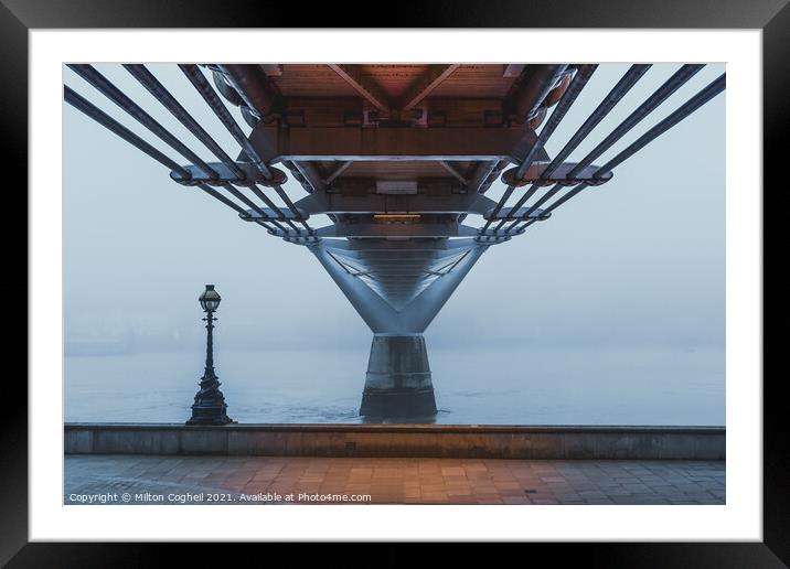 London Millennium Bridge in the fog Framed Mounted Print by Milton Cogheil