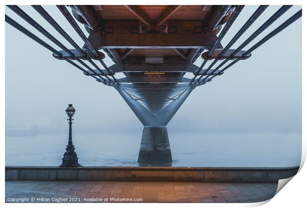London Millennium Bridge in the fog Print by Milton Cogheil