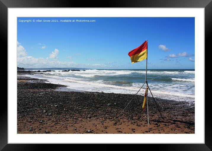 Lifeguard Flag on Sandymouth Beach, Bude, Cornwall Framed Mounted Print by Allan Snow