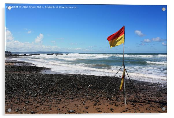 Lifeguard Flag on Sandymouth Beach, Bude, Cornwall Acrylic by Allan Snow