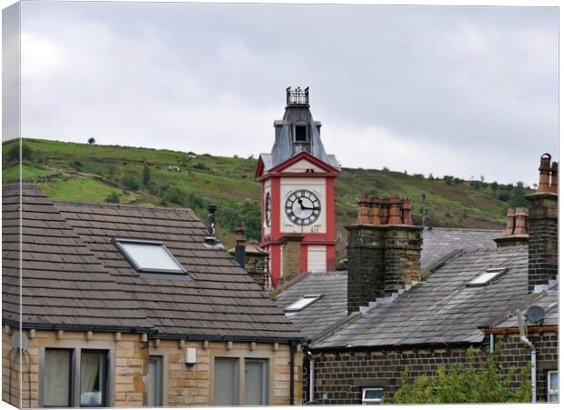 Clock tower in Marsden Yorkshire Canvas Print by Roy Hinchliffe