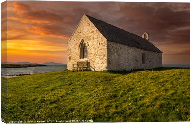 St Cwyfan Church Anglesey  Canvas Print by Adrian Evans