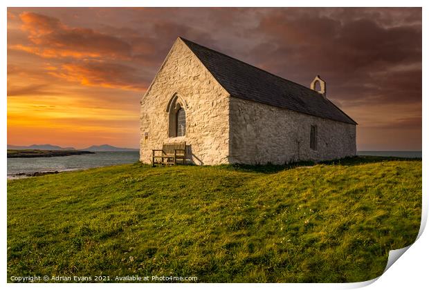St Cwyfan Church Anglesey  Print by Adrian Evans