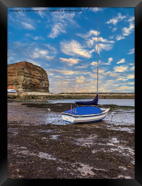 Yacht in Staithes Harbour Framed Print by keith sayer