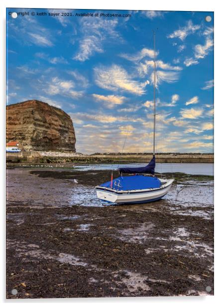 Yacht in Staithes Harbour Acrylic by keith sayer
