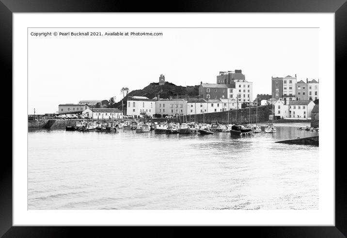 Old Tenby Harbour in Black and White Framed Mounted Print by Pearl Bucknall