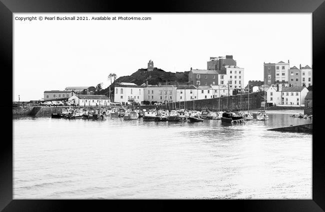 Old Tenby Harbour in Black and White Framed Print by Pearl Bucknall