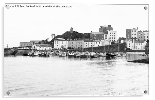 Old Tenby Harbour in Black and White Acrylic by Pearl Bucknall