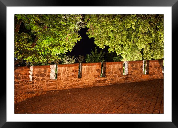 Castle Wall Battlement and Trees at Night Framed Mounted Print by Artur Bogacki