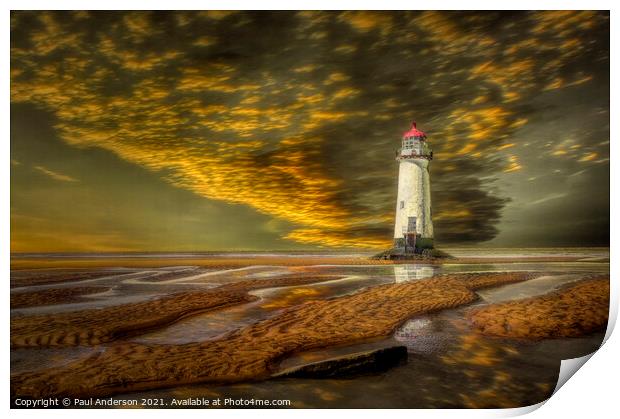 Talacre Lighthouse at Sunset Print by Paul Anderson