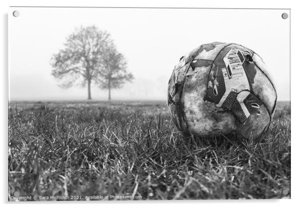 deserted football on field Acrylic by Sara Melhuish