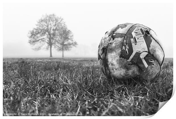 deserted football on field Print by Sara Melhuish