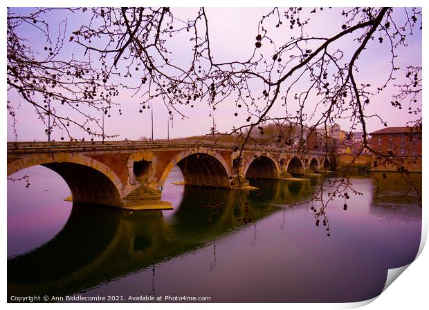 Pont-Neuf bridge over the Garonne river in Toulous Print by Ann Biddlecombe