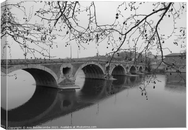 Black and white, Pont-Neuf bridge over the Garonne river in Toulouse  Canvas Print by Ann Biddlecombe